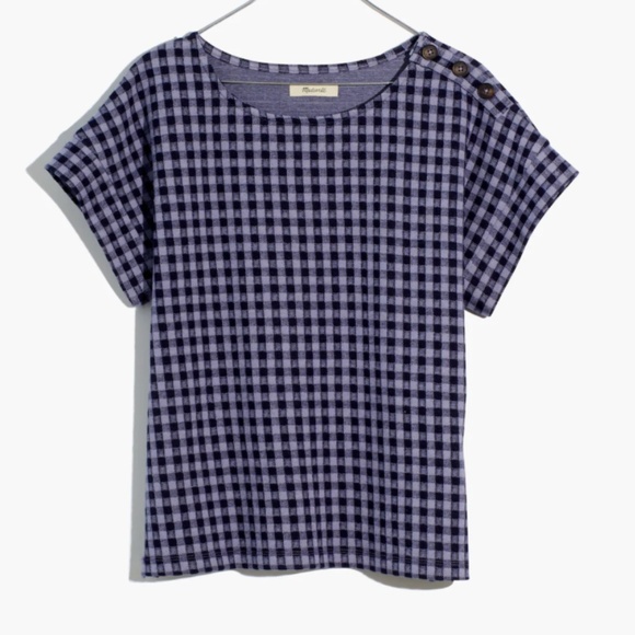 Madewell Gingham Knit Seersucker Button-Shoulder Top, size s, Faded Lavender - Picture 1 of 10